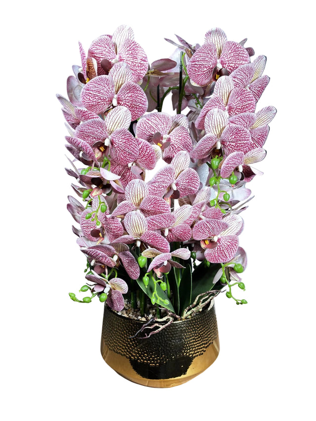 Purple orchid in gold pot 72cm
