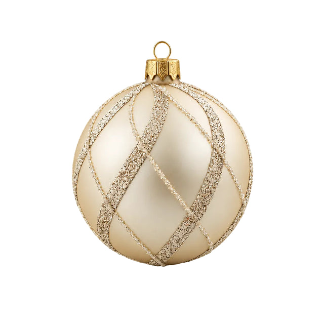Xmas Ball Glass Gold Thick Lines Matt 100mm