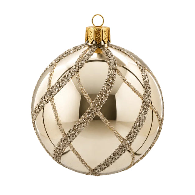 Xmas Ball Glass Gold Thick Lines Shiny 100mm