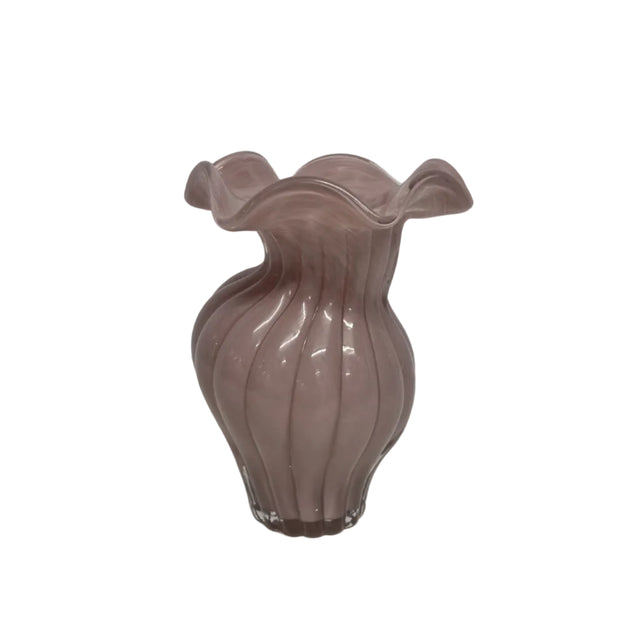 Pink Glass Ruffled Vase 12.5x20cm