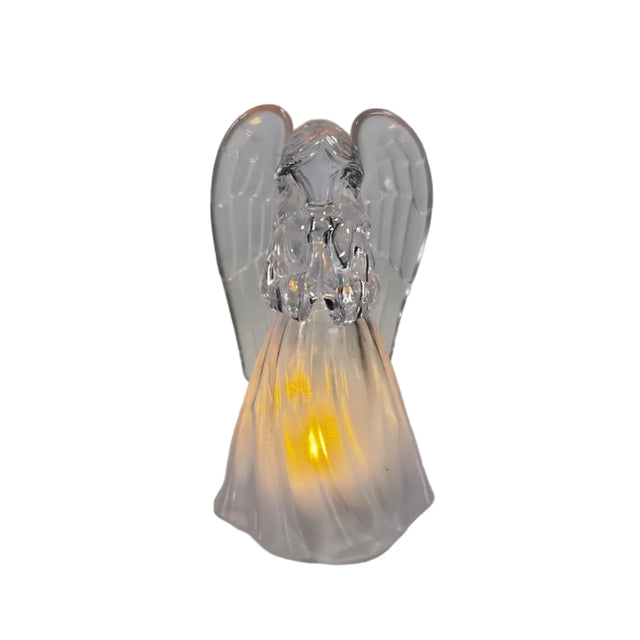 Angel, acrylic, warm white LED 6x5.5x11cm praying - clear wings