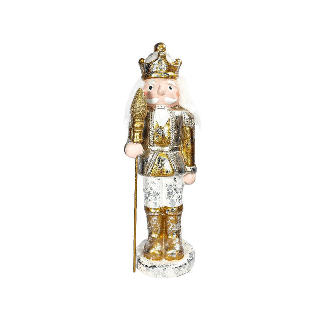 Gold And White Nutcracker With Staff 16.5X14.5X50Cm