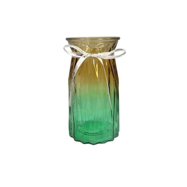 Rainbow Green Ribbed Glass Vase 20cm