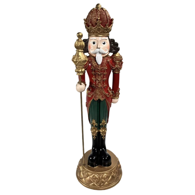 Red and gold nutcracker with staff 49cm