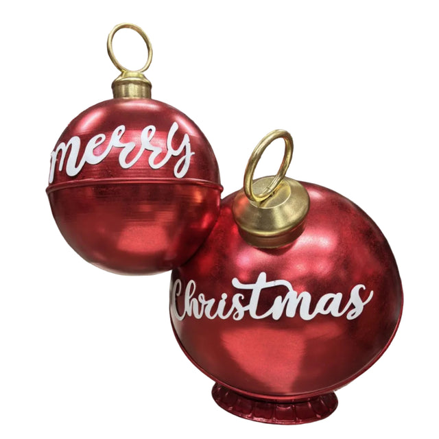 Stacked Red Metallic Christmas Baubles 50x50x85cm