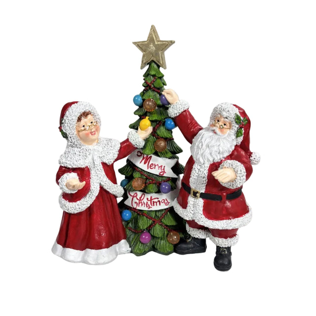 Santa And Mrs. Claus Decorating A Tree 27.5x16x30cm