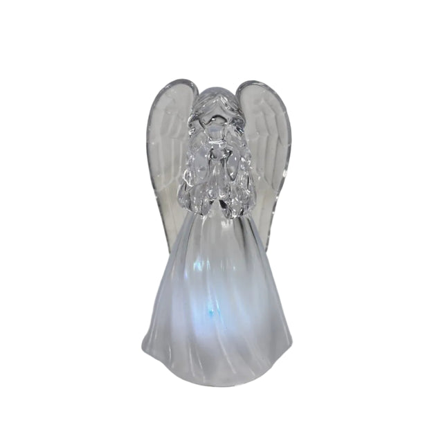 Angel, acrylic, LED colour changing 6x5.5x11cm praying - clear wings