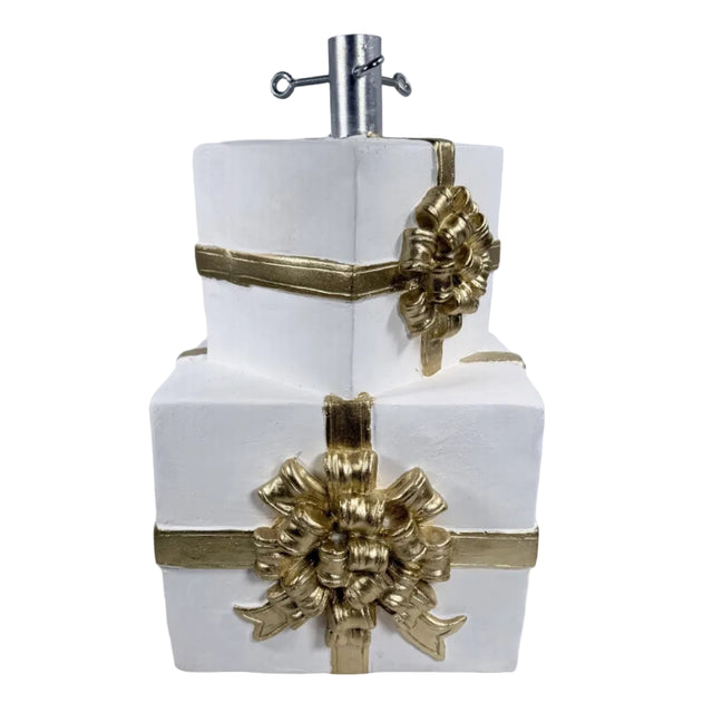 Gold And White Present Christmas Tree Stand 30x28x48cm