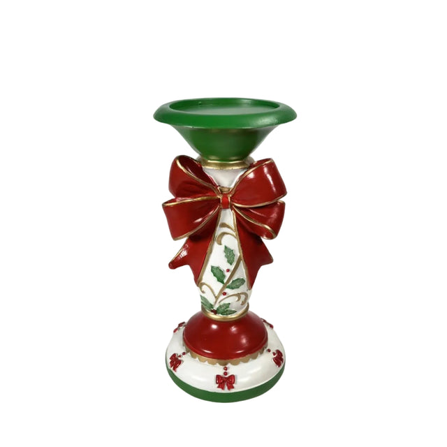 Candle stick with red bow 14.5x14.5x30.5cm