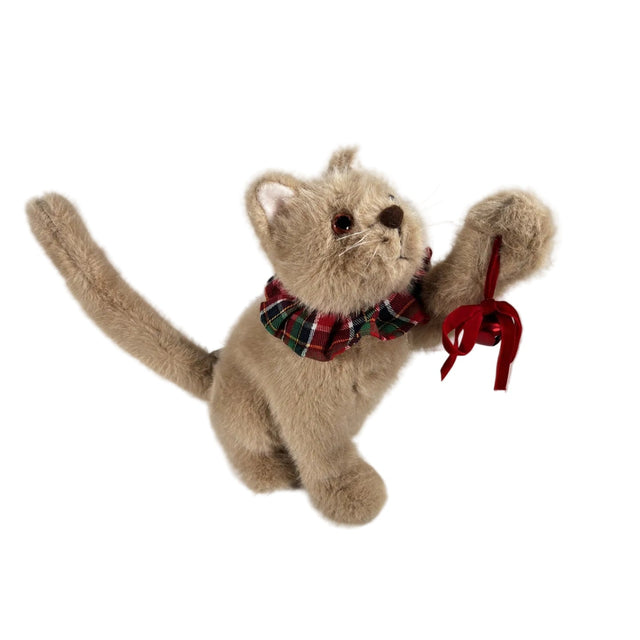 Xmas beige little kitty with plaid collar 25x14x26cm