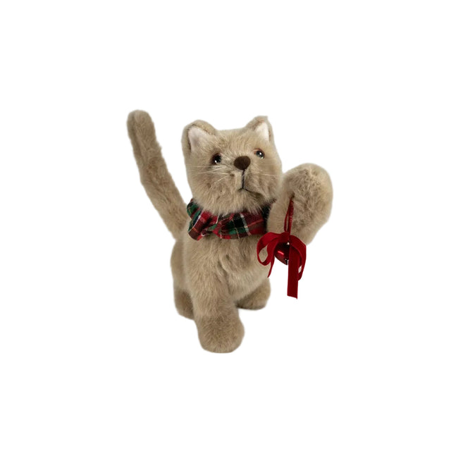 Xmas beige little kitty with plaid collar 25x14x26cm