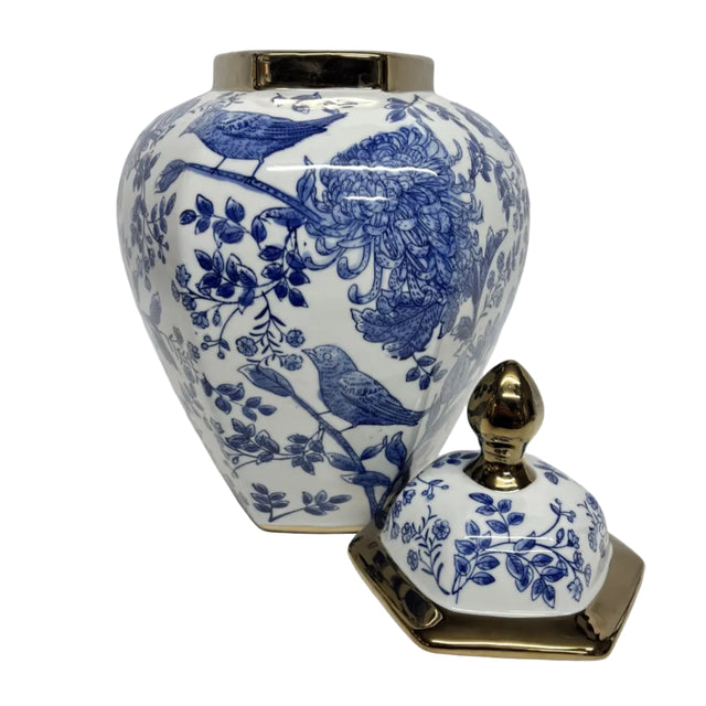 Chinoiserie Ginger Jar Gold Accented Lid 21x32cm