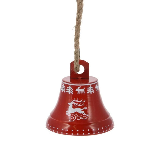 Bell With Jute Rope, Metal,17x17x17cm, Red - Reindeer
