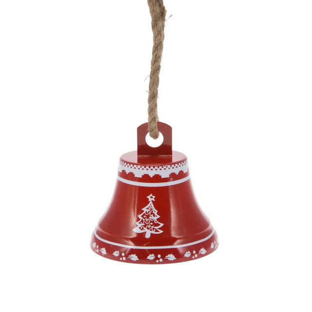Bell With Jute Rope, Metal,17x17x17cm, Red - Tree