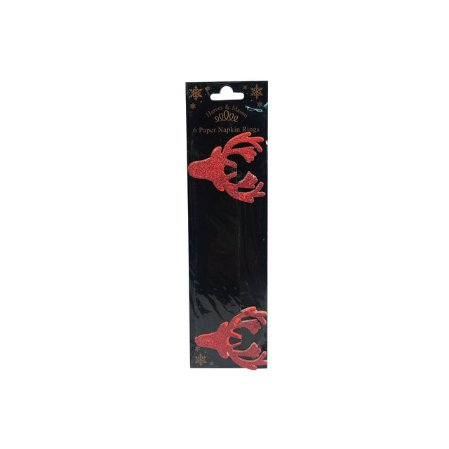 Napkin Ring x6 Reindeer Red