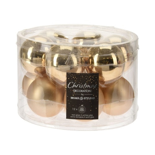 Xmas Ball, Glass, 5cm, set of 12 - Gold