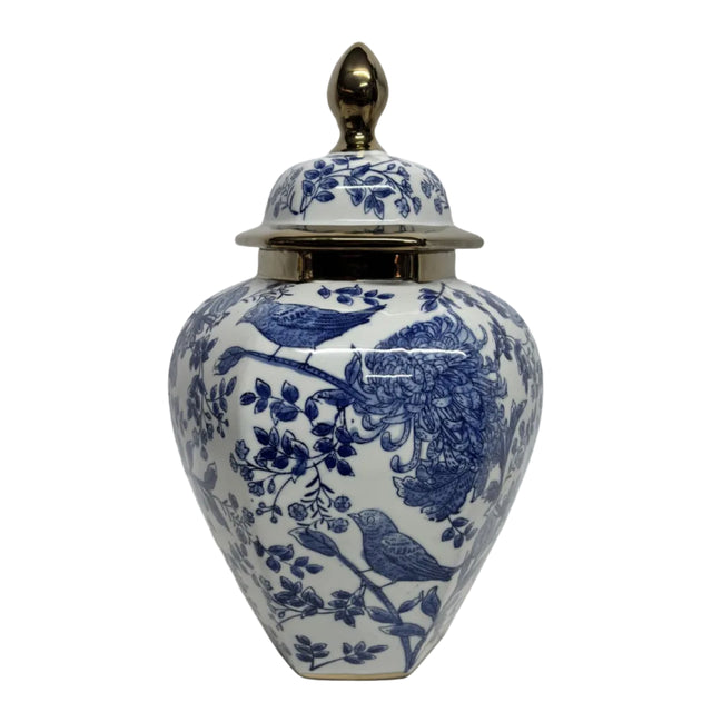 Chinoiserie Ginger Jar Gold Accented Lid 21x32cm