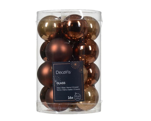 Bauble Glass Brown tube of 16, 3.5cm