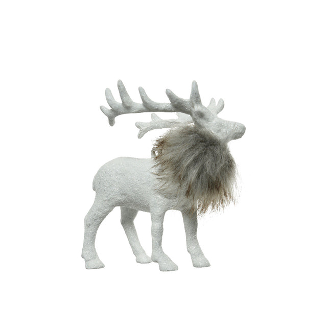 Deer Plastic with Grey Fur with Horns Down 11x3x15cm