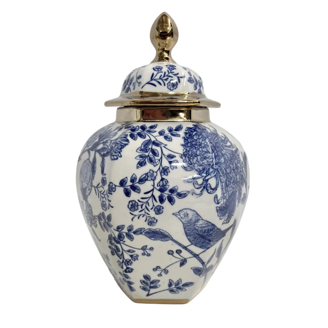 Chinoiserie Ginger Jar Gold Accented Lid 26x39cm