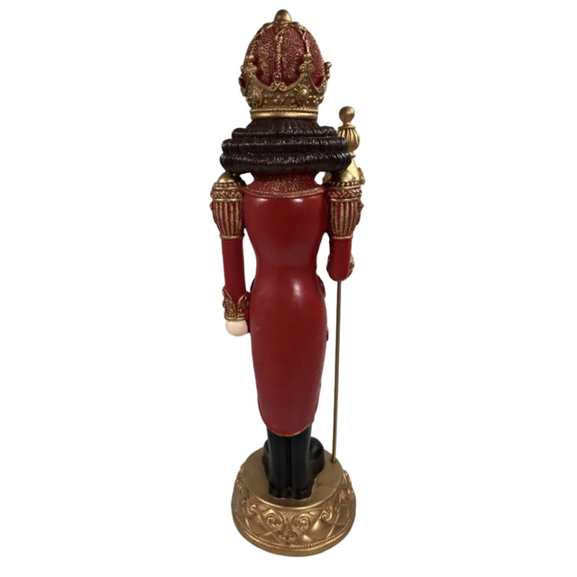 Red and gold nutcracker with staff 49cm