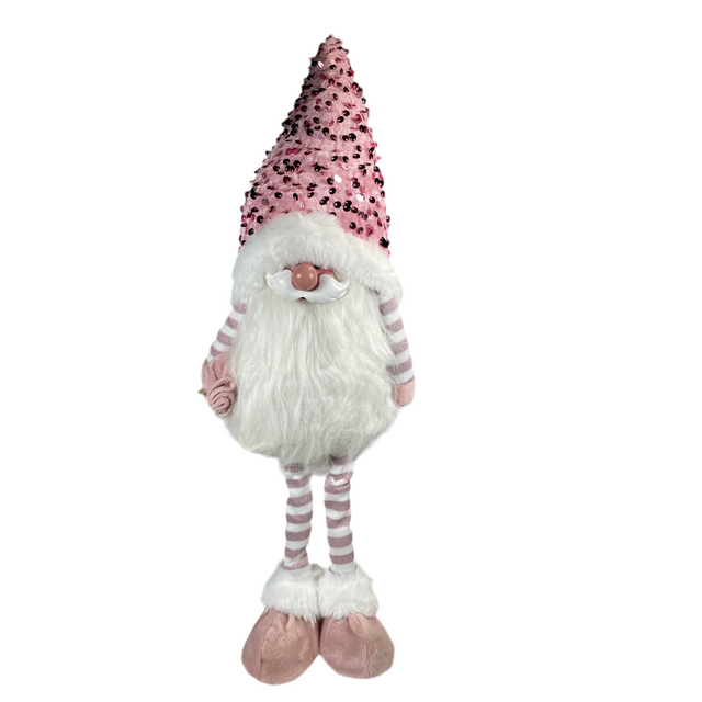 Santa Standing With Sequins Hat, Polyresin, 16X11X51Cm, Pink, Holding Giftbag