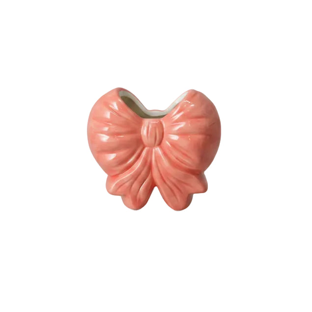 Vase, dolomite 13.8x7x12.5cm - Ribbon bow shape - Pink