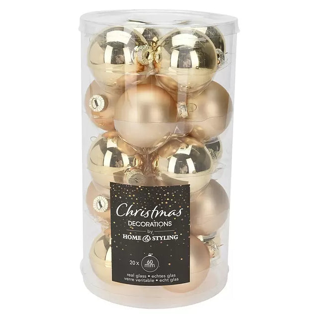 Xmas Ball, Glass, 6cm, Set of 20, Gold