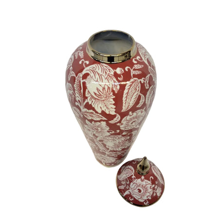 Ginger Jar Red With White Flowers 23x23x60cm