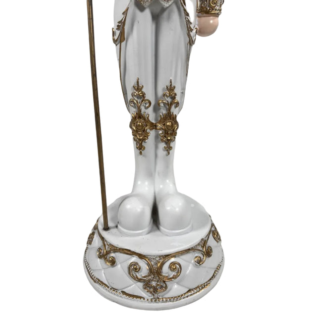 Gold and white nutcracker with staff 49cm
