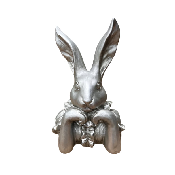 Large Silver Thinking Lady Bunny Bust