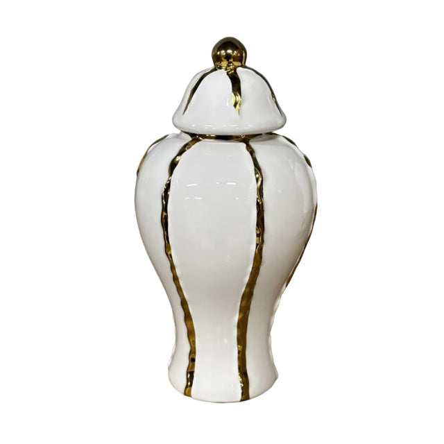 White ginger jar with gold stripes 14x28cm
