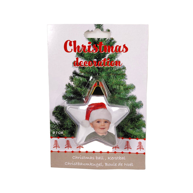 (170486030-1)XMAS BALL FOR PICTURES, 7CM WITH PAPER INSERT - STAR