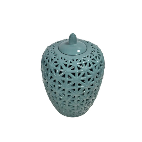 Ginger jar criss-cross design turquoise 23.5x23.5x32.5cm
