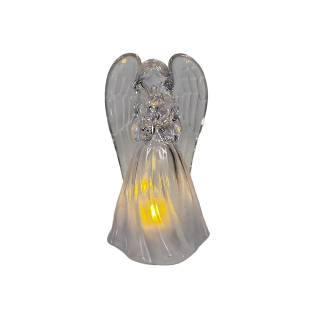 Angel, acrylic, warm white LED 6x5.5x11cm with dove - clear wings