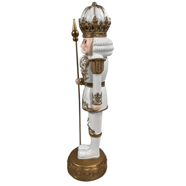 Gold and white nutcracker with staff 34cm