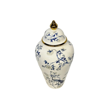 Ginger jar white & blue with peacock 25x50cm