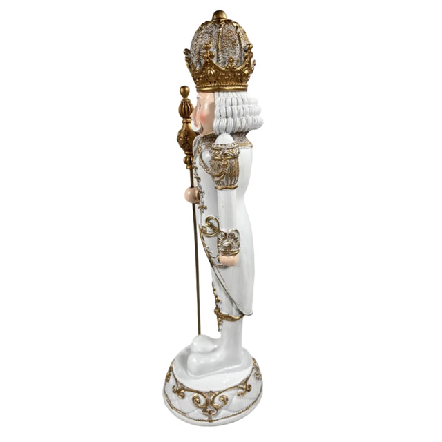 Gold and white nutcracker with staff 49cm