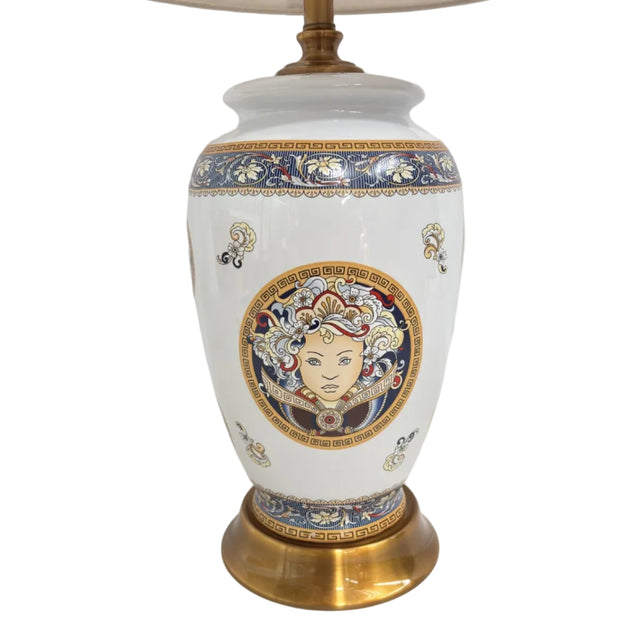White Ceramic Lamp With Face 20x49cm