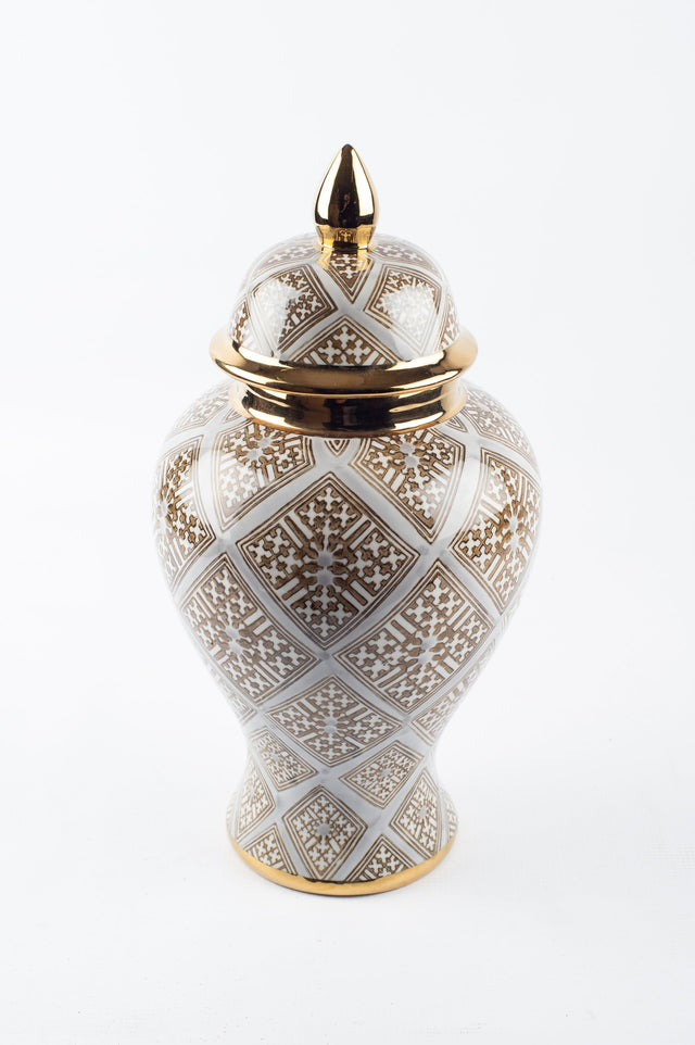 Ginger Jar Grey - Gold - Triangle - Design -  Med 36cm