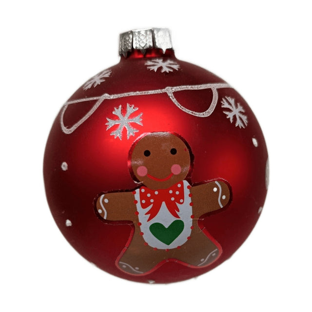 BAUBLE WITH GINGERBREAD MAN RED 8CM