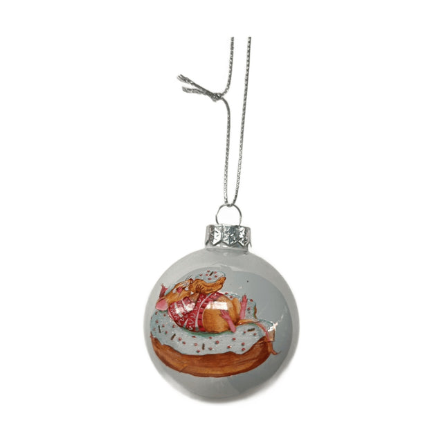 Bauble Glass White Mouse Eating A Donut 6Cm