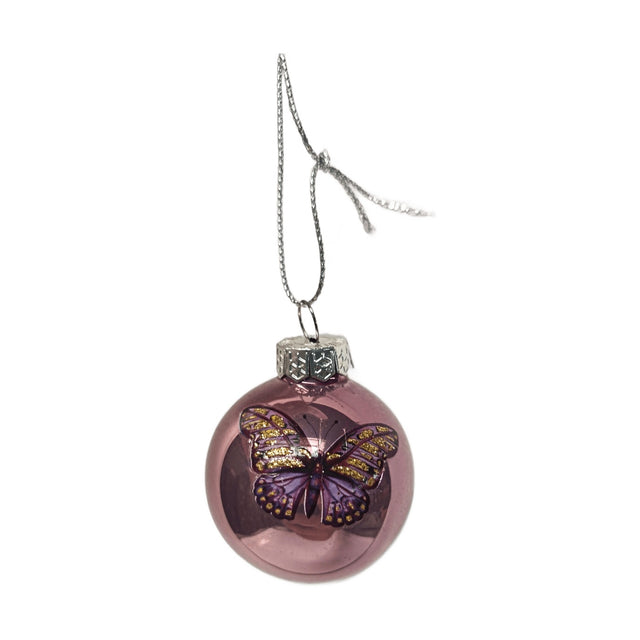 Bauble With Butterfly Light Purple - Shiny