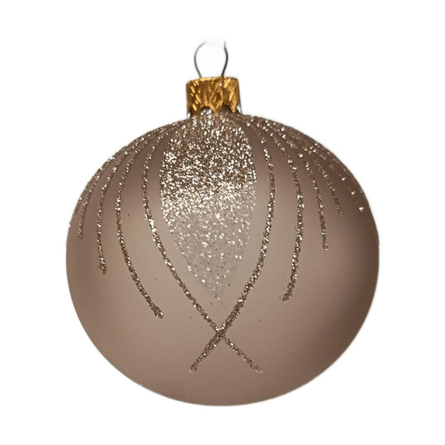 Xmas Ball, Glass, 8cm, With Peacock Feather Decoration - Gold