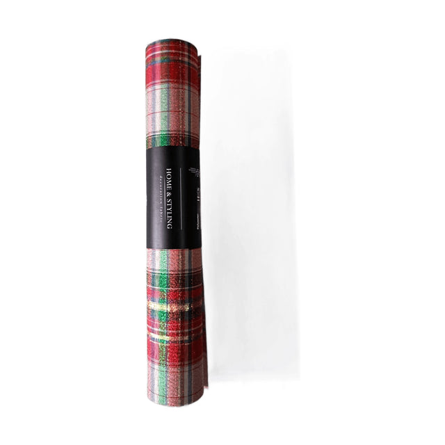 Decoration Fabric, Runner 250X28Cm, Red Base With Green And Cream Check,