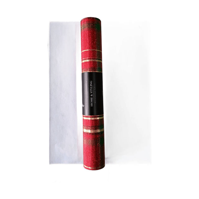 Decoration Fabric, Runner 250X28Cm, Cream Base With Red And Green Check