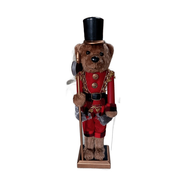 Nutcracker,  12X9X38Cm, Bear In Red And Gold Clothing With Black Hat
