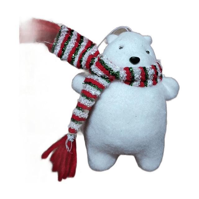 Polar Bear With Scarf,  Polyfoam  10 X7.5X13.5Cm, White Bear With Red,Green & White Scarf