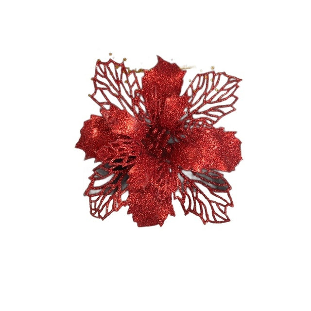 Flower on clip glitter - red