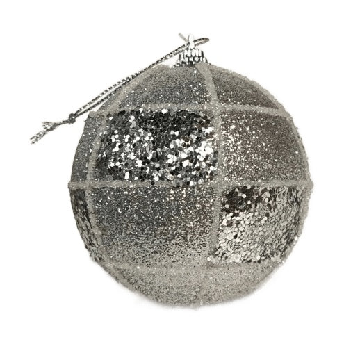 (AWT000310)BAUBLE POLY 8CM GLITTER SILVER